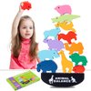 Wooden Blocks Stacking Toys for Kids, AULEGU Animal Balance Game for Toddler, Fine Motor Skill Toys for 3 4 5 6 7 Year Old, Farm Animal Shape