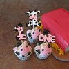 Ephlyn 24Pcs Cow First Birthday Cupcake Toppers Glitter Farm Animals Moo One Cupcake Pick Decorations for Baby Shower 1st Birthday Party Supplies Pink