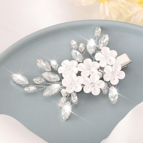 Latious Flower Bride Wedding Hair Clip Silver Crystal Bridal Hair Barrettes Rhinestones Hair Accessories for Women and Girls
