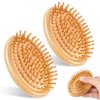 Bamboo Brush for Hair Growth, 2 Pack Natural Wooden Scalp Brush Mini Hair Scalp Massager Anti-Static Round Bamboo Bristles Detangling Hairbrush for Women and Men All Hair Types, No Handle Design