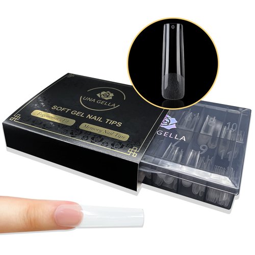 UNA GELLA Extra Long Tapered Sqaure Nail Tips, Pre-buffed 240Pcs Square Gel Tips No C Curve XXL Long Square Gel Nail Tips Full Cover Straight Nail Tips for Nails Extension Home DIY Salon 12 Sizes