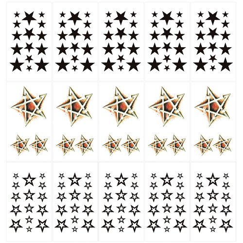 Star Temporary Face Tattoo,Fake Stars Tattoos Sticker for Adult Kids Halloween Costume Accessories and Parties,15-Sheet