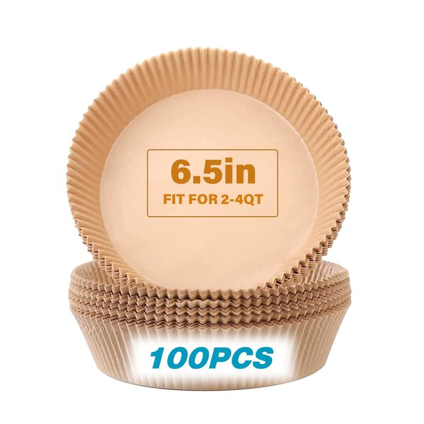 OOTDAY Air Fryer Paper Liners, 100Pcs Round Parchment Paper, Cooking Non-Stick air fryer accessories, Frying Pan, Oil-proof Air Fryers for 2-4 QT Air Fryer Baking Roasting Microwave(6.5")