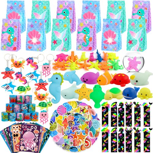 ANPHILE Under Sea Party Favors, 134 Pcs Ocean Birthday Party Supplies - Ocean Sea Animal Toys, Sc...