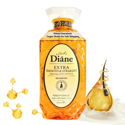 Moist Diane Natural Hair Shampoo with Pump for Damaged, Colored, Dry Hair, Japanese Hydrating & Moisturizing Organic Hair Treatment, Sulfate& Silicon Free, Extra Smooth & Straight, 450ml/15.2 fl.oz