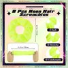 Yunlly 8 Pack Neon Hair Scrunchies, 4 Pairs Dangle Earrings for Women's Party Outfits (Lightning Style)