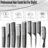 CestoMen 9pcs Carbon Fiber Stylist Combs Set, Anti Static Hair Cutting Comb Salon Styling Hairdressing Carbon Combs Rat Tail Comb for All Hair - Black