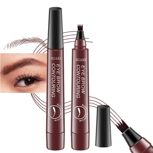 evpct SUAKE 2Pcs Red Brown Magic Microblading Eyebrow Contouring Pen Pencil, 4 Tipped Precise Brow Pen with Sponge Micro-Fork Tips Applicator, Create Natural Looking Brows Eyebrow Makeup Long Lasting