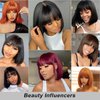 G&T Wig 99J Burgundy Straight Human Hair Lace Bob Wig With Bangs Realistic Look 2x1 HD Lace Glueless Wigs Blunt Cut 12 Inch Short Straight Human Hair Wigs for Black White Women