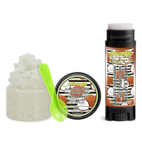 Gettin' Caught In The Rain Soothing & Luscious Lips by OverSoyed Exfoliator & Chapped Lip Repair Lip Care Combo | Artisan Handcrafted to Order Pina Colada Pineapple Coconut Cherry Flavored Exfoliating Sugar Lip Scrub & Lip Moisturizer Balm Gift Set