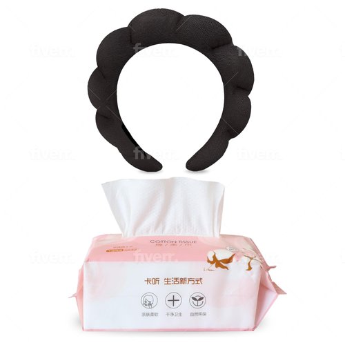 CSB UNIVERSAL THINGS 2 PCS Disposable Face Towels 100 Count and Puffy Headband Set - Face Wipes for Drying Face and Makeup Headband for Women - Disposable Face Towel and Puffy Spa Headband