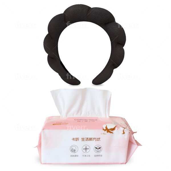 CSB UNIVERSAL THINGS 2 PCS Disposable Face Towels 100 Count and Puffy Headband Set - Face Wipes for Drying Face and Makeup Headband for Women - Disposable Face Towel and Puffy Spa Headband