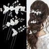 3PCS Flower Bridal Hair Pins Pearl Bride Wedding Hair Accessories Flower Wedding Hair Pins Rhinestone Hair Piece for Women and Girls (Silver)