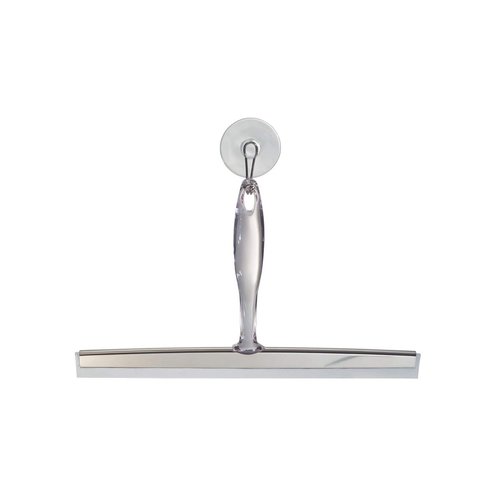 iDesign Zia Metal and Plastic Bathroom Squeegee for Shower, Glass Doors, Floors, Mirrors, with Suction Hook Holder , 12 Inches, Clear and Stainless Steel