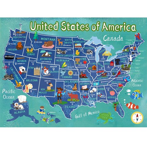 Wooden United States Map Puzzle for Kids Ages 4-8 Learning USA Map 60 Pieces United States Map Christmas Floor Puzzles for Kids Ages 3-5
