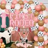 First Rodeo Birthday Party Decoration Western Cowgirl 1st Birthday Balloon Garland Kit with Cowgirl Happy Birthday Banner My First Rodeo Cake Topper for Western Theme Bday Party Supplies