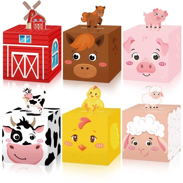 Outus 48 Pack Farm Animal Party Favor Boxes Farm Animals Gift Boxes Barnyard Happy Birthday Candy Treat Boxes Farmhouse Animal Party Favor Goody Bags for Kid Baby Shower Birthday Party Supplies