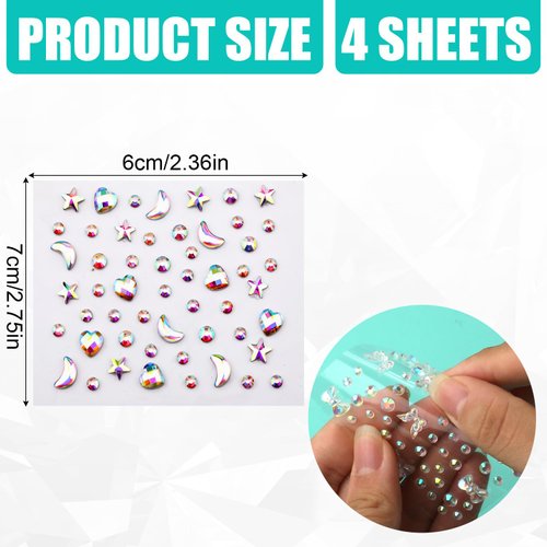 4 Sheets Face Gemstones, Crystal Face Jewels Stickers Rhinestones for Makeup Hair Gems Pearl Face Rhinestone Tattoos for Crafts Women Girls Face Eye Makeup (Bow Tie Style)