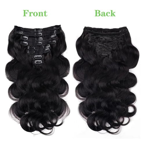 Brazilian Virgin Body Wave Clip in Human Hair Extensions 8Pcs/lot 120g With 18 Clips 100% Unprocessed Body Wave Clip in Hair Extension Real Human Hair Natural Black Color For Black Women (16Inch)