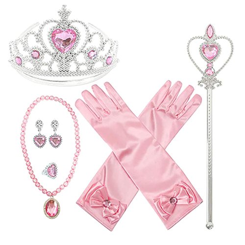 TPMG Princess Tiara Crown Wand Gloves Jewelry for Girls Halloween Dress Up Costume Pretend Play, Peach Pink