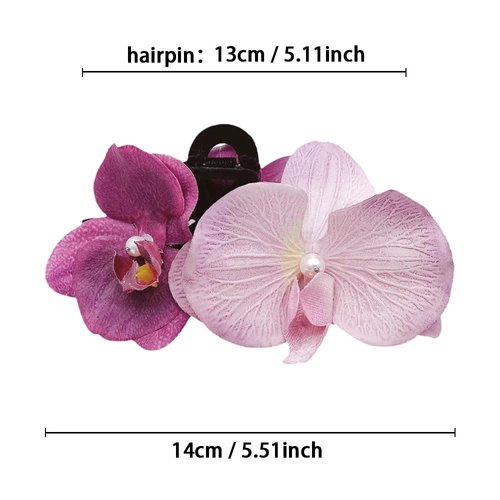 Myhiju Pink Purple, Blue Purple, Pink Butterfly Orchid Phalaenopsis Amabilis Floral Vintage Hair Clips For Women, 3 Count, with Pearl Details For Thick Hair