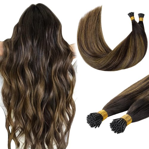 DOORES I Tip Remy Hair Extensions, Balayage Dark Brown to Chestnut Brown 24 Inch 50g/50s, I Tip Hair Extensions I Tip Remy Hair Extensions Natural Hair Extensions Cold Fusion Hair Extensions Straight