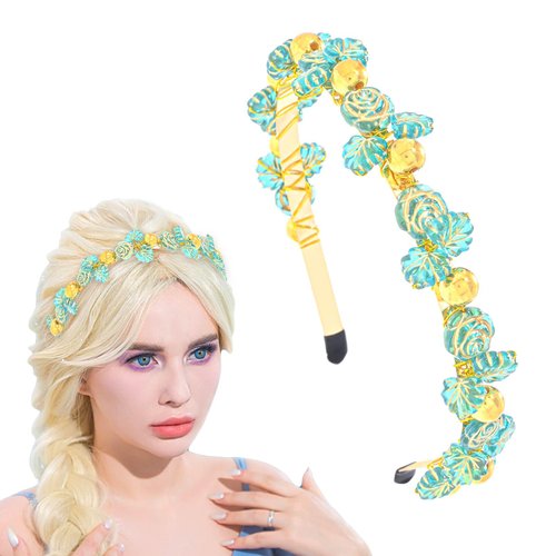 Wosois Gold Headband Flower Hair Bands Green Rose Leaves Gold Beads Party Banquet Tribal Fashion Headbands Accessories For Woman Girls