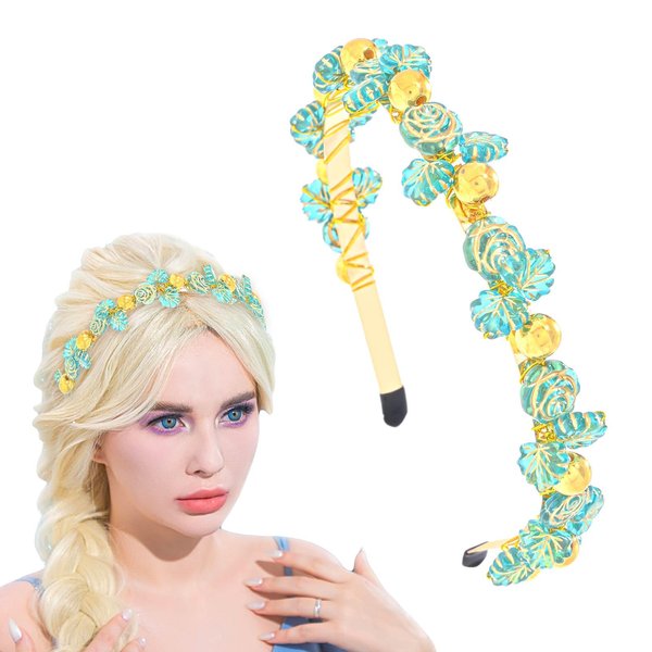 Wosois Gold Headband Flower Hair Bands Green Rose Leaves Gold Beads Party Banquet Tribal Fashion Headbands Accessories For Woman Girls