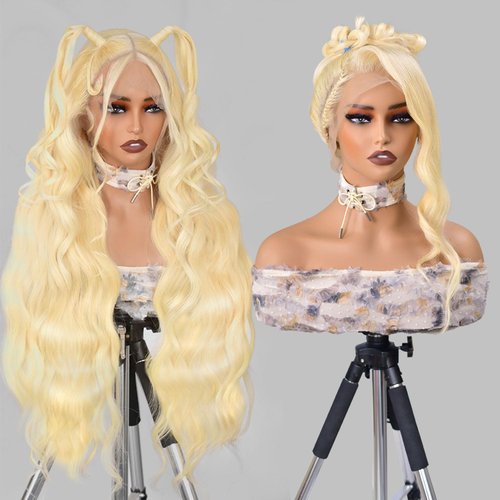 colowam 26 Inch 613 360 Lace Front Wig Human Hair Full Lace Blonde Wig Human Hair 200% Density Blonde Body Wave Lace Front Wigs Human Hair Pre Plucked Real Bleached Knots (360 Blonde Wig)
