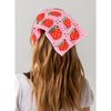 Molans 2Pcs Crochet Hair Scarf, Knitted Floral Bandanas Kerchief Headscarf, Daisy Print Headwrap, Vintage Hair Scarf for Women Girls(Pink Strawberry+Beige Mushroom)