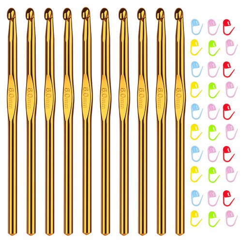 Aeelike 10pcs Size J / 6.0mm Crochet Hooks,Aluminum Crochet Needles and 30pcs Stitch Markers for Beginner and Advanced, Crocher Hook Set for Learning How to Crochet