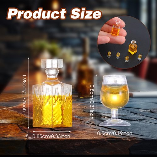JJUNW 6 Pcs 1:12 Scale Dollhouse Miniature Accessories, A Set of Exquisite Mini Whiskey Wine Bottle Bar Model, Verisimilitude Mini Whiskey Wine Decoration for Décor Dollhouse Accessories (Yellow)