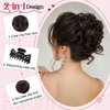 HOOJIH Messy Bun Hair Piece Human Hair, Claw Clip in Hair Bun Extension Short Ponytail Extension Real Human Hair Wavy Curly Updo Hairpieces for Women - Dark Beige Brown with Copper Golden Highlights