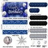Blue Birthday Decorations for Men Women, Happy Birthday Decorations for Men Women Boys Disco Party Decoration Backdrop & Tablecloth Silver Disco Arch Kit Star Balloon Party Supplies Table Cover