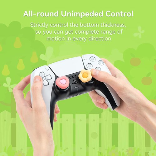 GeekShare Cute Thumb Grip Caps for Playstation 5 Controller, Thumbsticks Cover Set Compatible with Switch Pro Controller and PS4 PS5 Controller, 4Pcs - Heart & Flower