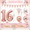 Sweet 16th Birthday Decorations for Girls, Rose Gold Sweet Happy 16th Banner Confetti Balloons, Triangle Flag Pennant Bunting,16th Foil Balloons for 16th Girls Kids Birthday Party Supplies Decor