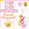 Four Ever a Princess Birthday Decorations Pink Gold Princess Castles Balloon Garland Crown Number 4 Foil Balloons Banner for 4 Years Old Birthday Party Decor Supplies