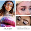 Go Ho Clear White Body Glitter,Festival Rave Outfits for Women,Holographic White Face Glitter Gel,Mermaid Face Paint Glitter Sequins,Fairy White Makeup Chunky Glitter,Rave Accessories