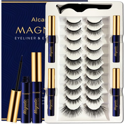 Alcastar Magnetic Eyelashes Natural Look,Magnetic Lashes with Magnetic Eyeliner Kit,Magnet Eyelashes,Waterproof, Long Lasting, Magnetic,Easy to Apply,