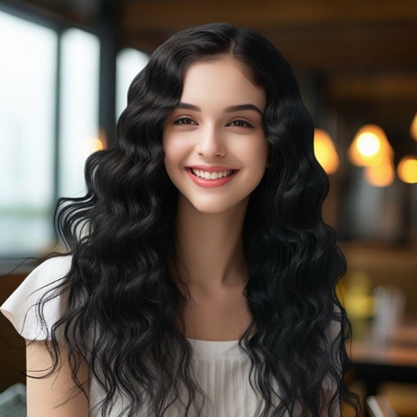 Water Wave Black Wig for Women|Synthetic Long Black Wigs for Black Women|Deep Wave Closure Wigs for White Women 27 inch