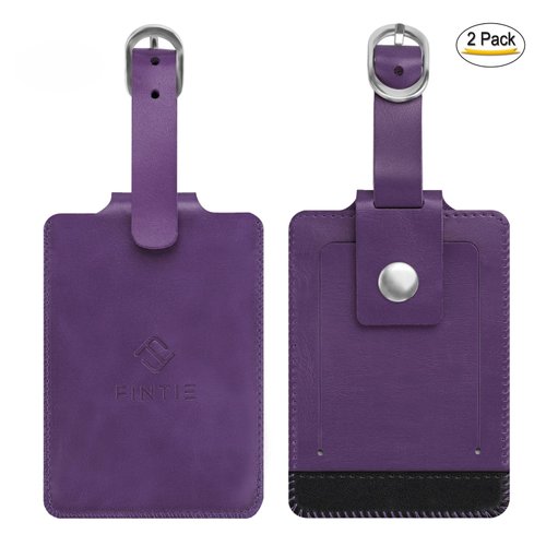 2 Pack Luggage Tags, Fintie Leather Name ID Labels with Privacy Cover for Travel Bag Suitcase