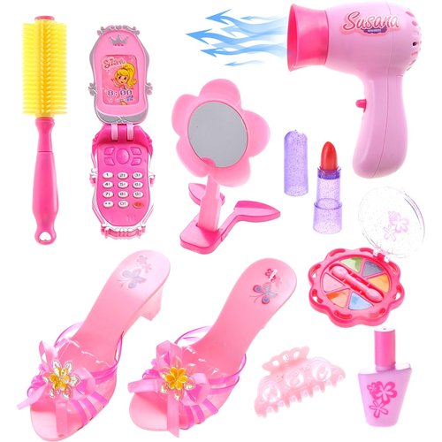 Stylish Little Princess Dress Up Beauty Play Set | Realistic Pretend Play Set | Pink Fashion Kit for Girls | Girl Toys Hair Dryer, Shoes and Makeup | Gift for Girls Ages 4 5 6 7 8
