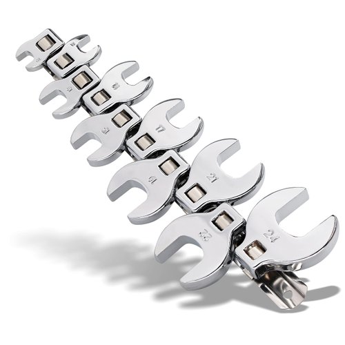 Crows Foot Wrench Set (Metric) Easily Access Hard-To-Reach Areas, Ideal for Tight Spaces, Great for Automotive Repair Work, Includes Sizes: From 10MM to 24MM, 10-Piece Kit With Clip-on Organizer