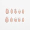 Cute Press on Nails Short Almond MABKJLF French Tip Fake Nails Nude Full Cover Pearl Bow Charm False Nails with Designs Glossy Glue on Nails Petite Acrylic Nails Artificial Nails for Women Girls 24Pcs