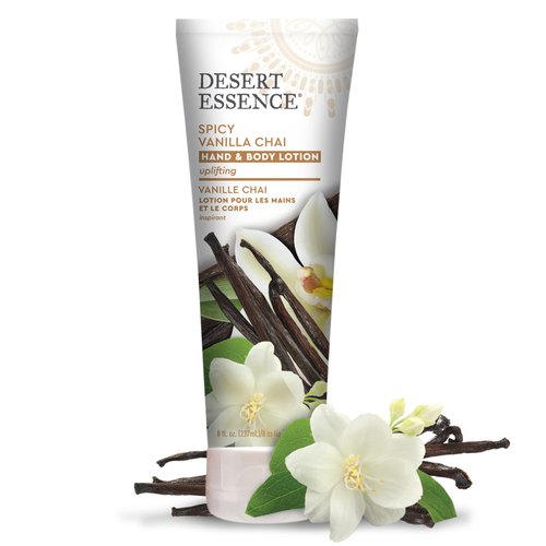 Desert Essence Spicy Vanilla Chai Hand & Body Lotion - 8 Fl Ounce - Uplifting - Smoothes & Softens Skin - No Greasy Residue - Aloe Vera - Shea Butter - Vitamin E