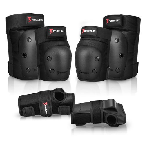 Forzueby Adult/Kids Knee Pads Elbow Pads Wrist Guards 6 in 1 Protective Gear Set for Inline Roller Skating Skateboarding Scooter BMX etc.