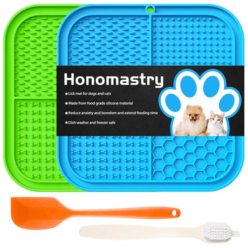 Licking Mat Slow Feeder for Dogs and Cats, Premium Lick Pad with Suction Cups for Dog Anxiety Relief, Slow Feeder Dog Bowls, Bathing, Grooming and Training, 2 Pack (Green and Blue)