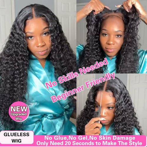 Wear and Go Glueless Wigs Human Hair Water Wave Lace Front Human Hair Wigs For Beginners 18 Inch Pre Plucked Pre Cut No Glue HD Lace Frontal Wigs For Black Women 180% Density