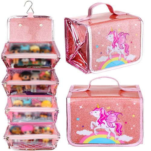 JYPS Doll Storage Organizer & Display Case Compatible with LOL Surprise Dolls All , Pink Unicorn Storage Case Organizer for Dolls, Clear View Hanging&Carrying Case Gifts for Girls (Dolls Not Included)