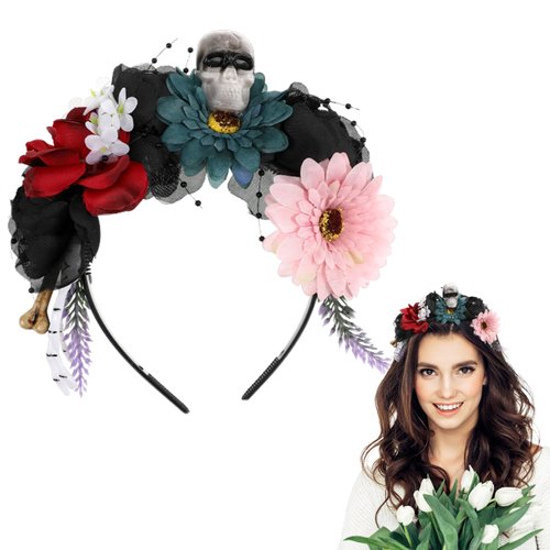Beavorty 1Pcs Day of the Dead Flower Crown Halloween Skull Headband Mexican Floral Headpiece Flor...